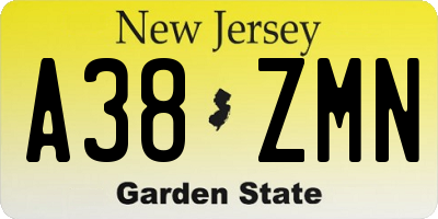 NJ license plate A38ZMN