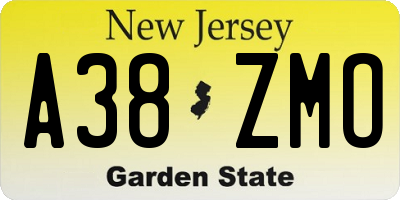 NJ license plate A38ZMO