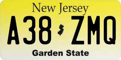 NJ license plate A38ZMQ