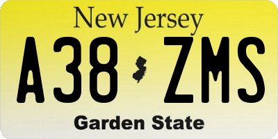 NJ license plate A38ZMS