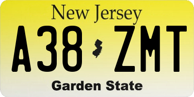 NJ license plate A38ZMT