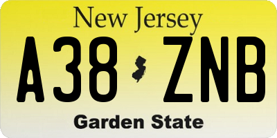 NJ license plate A38ZNB