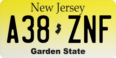 NJ license plate A38ZNF