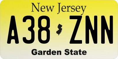 NJ license plate A38ZNN