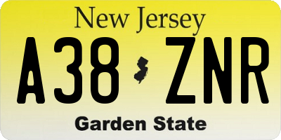 NJ license plate A38ZNR