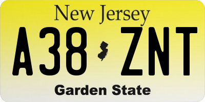 NJ license plate A38ZNT