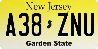 NJ license plate A38ZNU