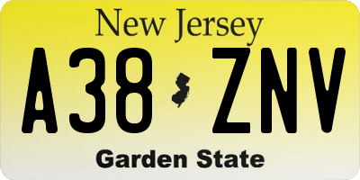 NJ license plate A38ZNV