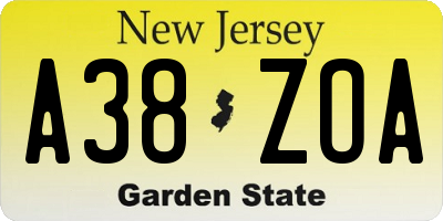 NJ license plate A38ZOA