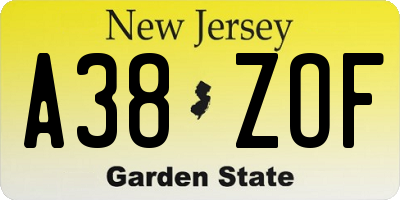 NJ license plate A38ZOF