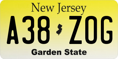 NJ license plate A38ZOG