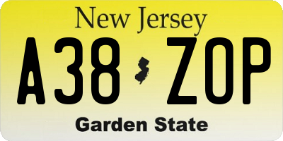 NJ license plate A38ZOP