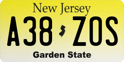 NJ license plate A38ZOS