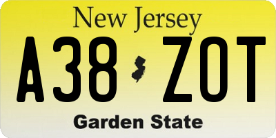 NJ license plate A38ZOT