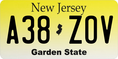 NJ license plate A38ZOV