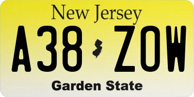 NJ license plate A38ZOW