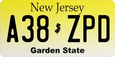 NJ license plate A38ZPD