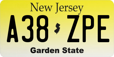 NJ license plate A38ZPE