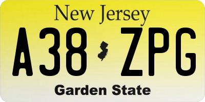 NJ license plate A38ZPG