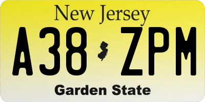 NJ license plate A38ZPM