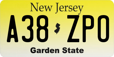 NJ license plate A38ZPO