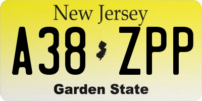 NJ license plate A38ZPP