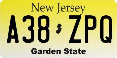 NJ license plate A38ZPQ