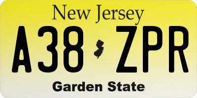 NJ license plate A38ZPR