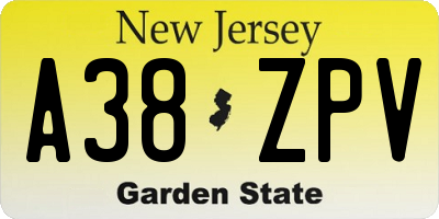 NJ license plate A38ZPV