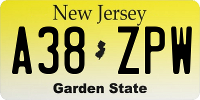 NJ license plate A38ZPW