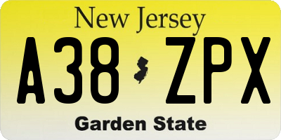 NJ license plate A38ZPX