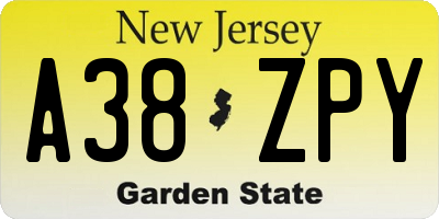 NJ license plate A38ZPY