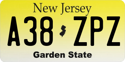 NJ license plate A38ZPZ