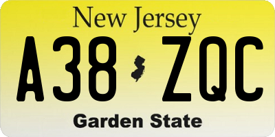 NJ license plate A38ZQC