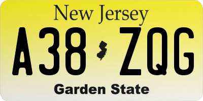 NJ license plate A38ZQG