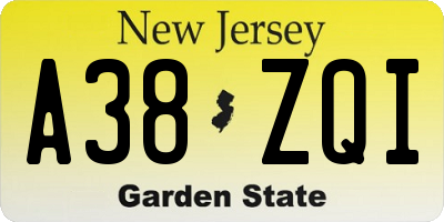 NJ license plate A38ZQI