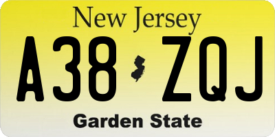 NJ license plate A38ZQJ