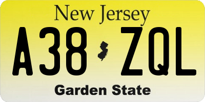 NJ license plate A38ZQL