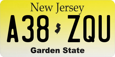 NJ license plate A38ZQU