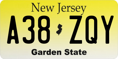 NJ license plate A38ZQY