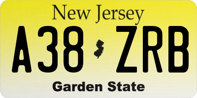 NJ license plate A38ZRB