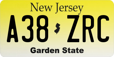 NJ license plate A38ZRC