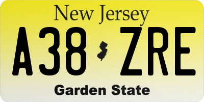 NJ license plate A38ZRE
