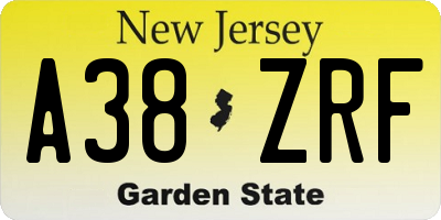 NJ license plate A38ZRF