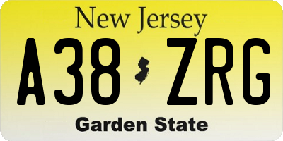 NJ license plate A38ZRG