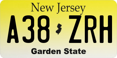 NJ license plate A38ZRH