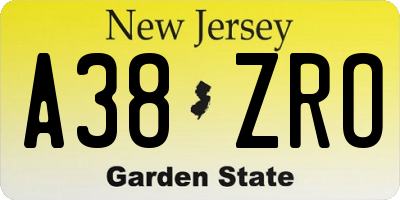 NJ license plate A38ZRO
