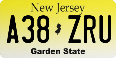 NJ license plate A38ZRU
