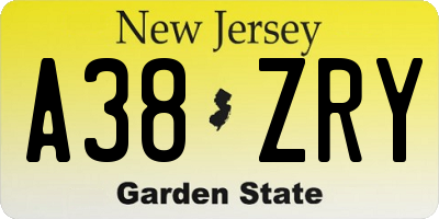 NJ license plate A38ZRY