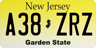 NJ license plate A38ZRZ